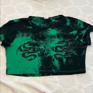 Green and Black Tie-Dye Crop Top